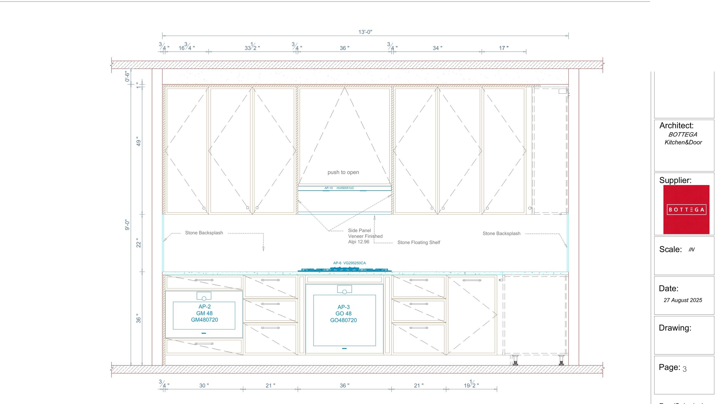 Detailed Bottega cabinetry elevation shop drawing